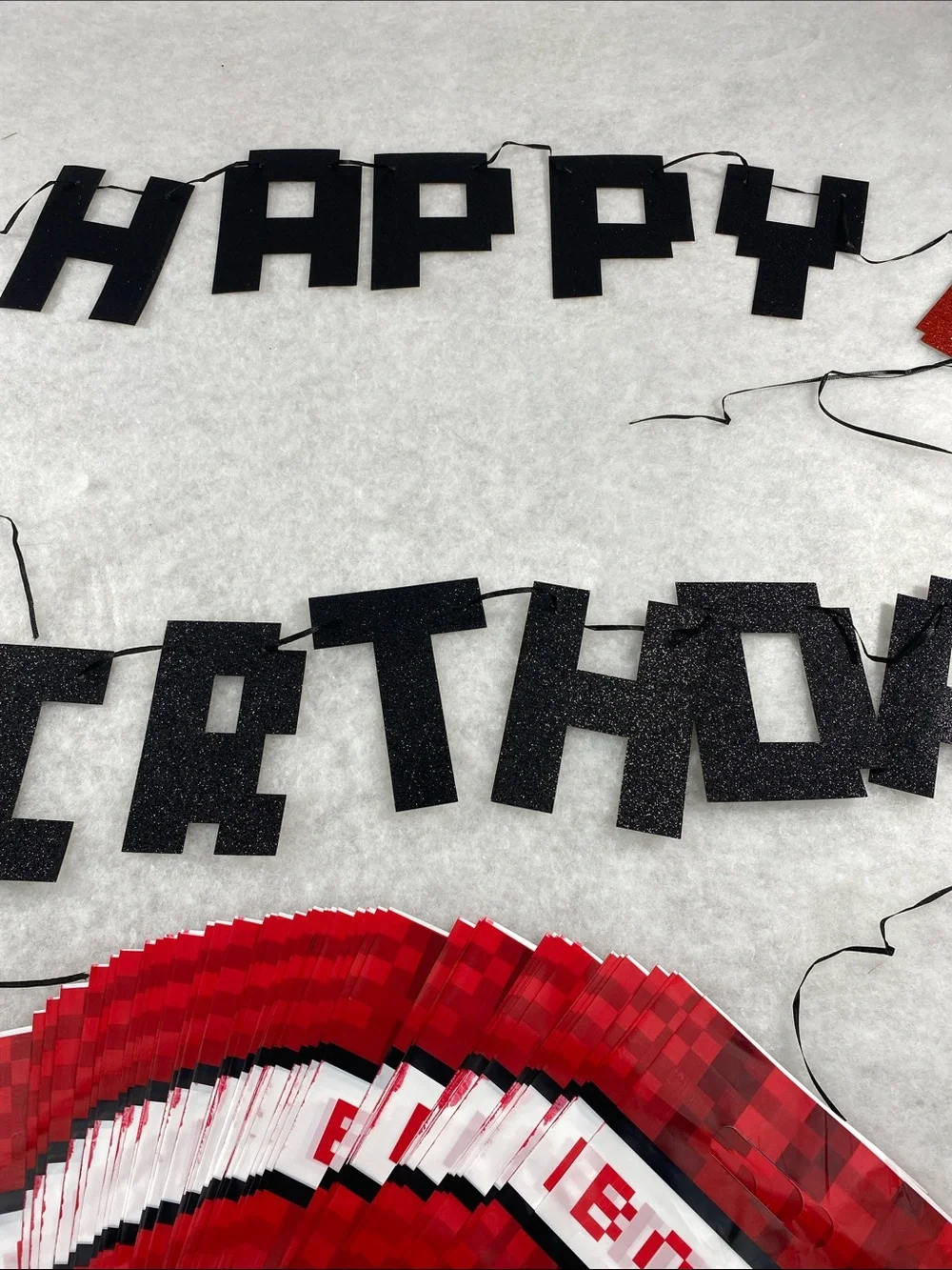 Minecraft Party Zone 'Happy Birthday' Banner with Red TNT Accents party bags